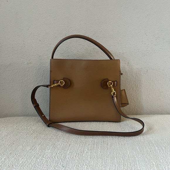 EUC Tory Burch Tan and Brown Lee Radziwill Small Double Bag Tiramisu Color - Picture 4 of 15